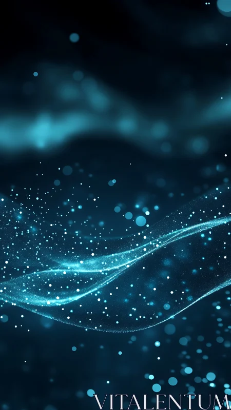 Glowing teal particle wave flowing through deep space.