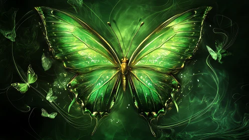 Luminous emerald butterfly rendered with high-gloss digital effects