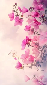 Pink flowers bloom gracefully against soft, luminous background