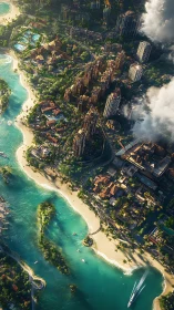 Tropical Paradise Meets Urban Sprawl: Aerial Coastal Embrace.