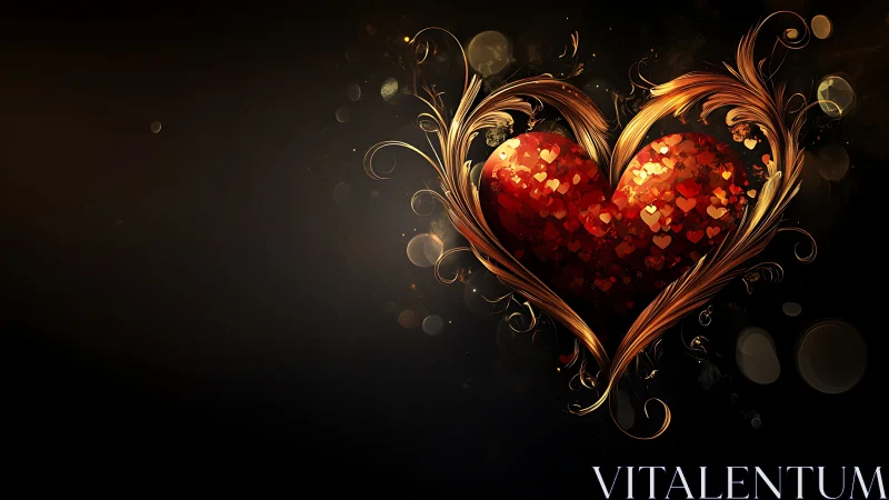 Ornate Heart with Golden Flourishes on Dark Background.