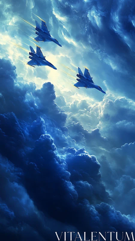 Tri-jet formation cuts luminous corridor through storm clouds.