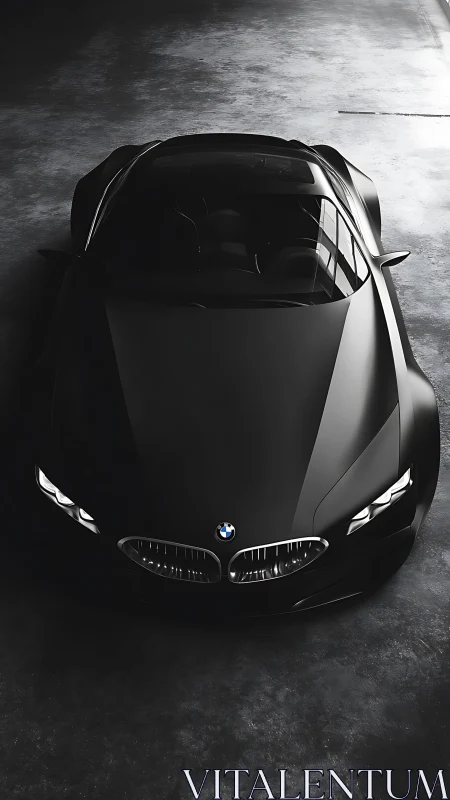 Photorealistic top-view study of a black performance coupe.