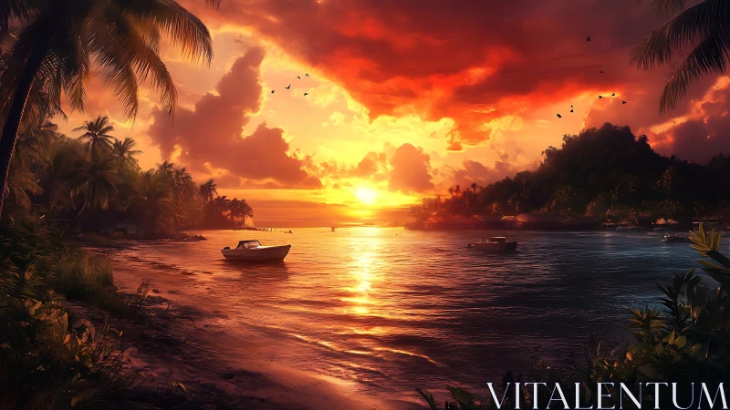 Sunset whispers over a quiet tropical cove of dreams.