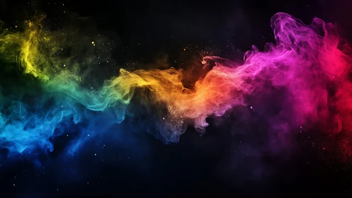 Chromatic nebula plume swirling across black void canvas.