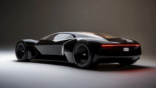 Sleek black Audi concept supercar in studio lighting shot.