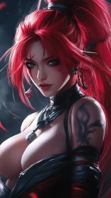 Scarlet warrior sorceress radiates dark, seductive power.