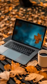 Laptop and coffee invite focused autumn work outdoors