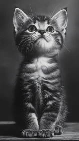 Young Tabby Kitten Portrait in Black and White