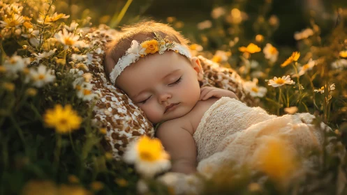 Dreaming Among Daisies: Cherub's Golden Slumber.