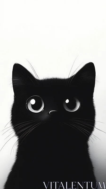 Black cat head rendered with linear hatching technique and illuminated eyes.