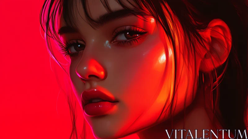 Digital portrait shows stylized female face in red lighting
