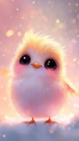 Fluffy Pink Chick in Dreamlike Cloud Setting.