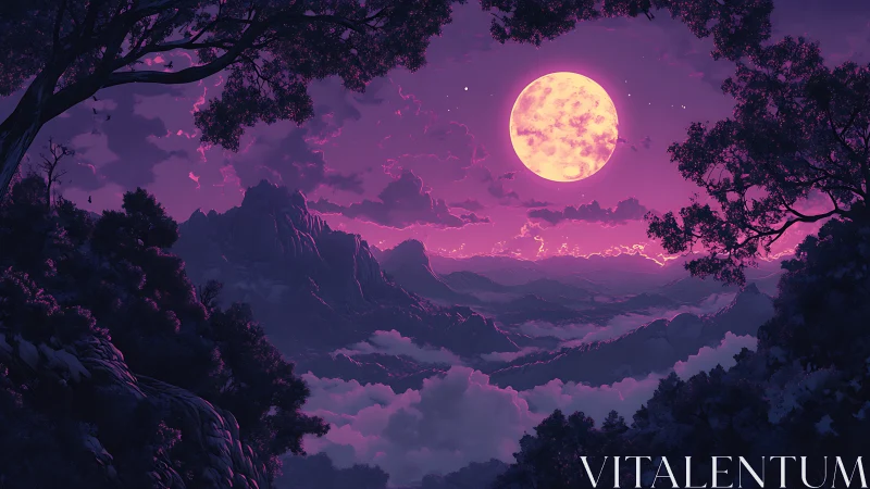 Moonlit lavender ranges cradle a dream-soaked valley vista.