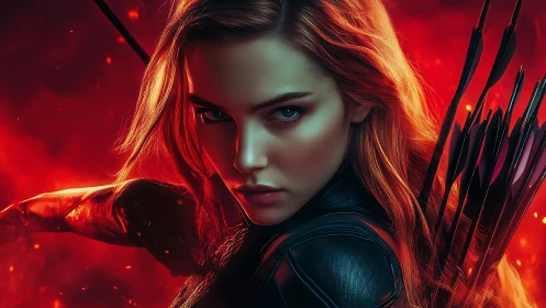 Fierce red haired archer ready to loose a blazing arrow.