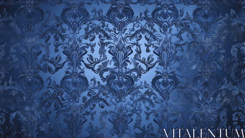 Elegant blue damask pattern with softly glowing depth.