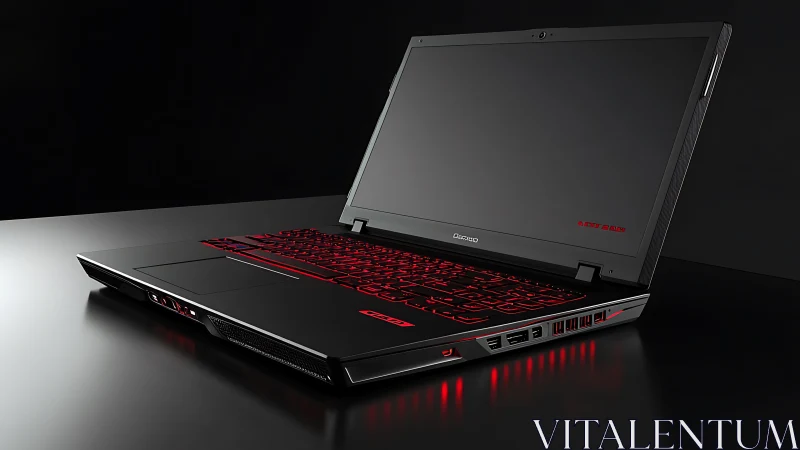 Night-ops gaming laptop glowing with crimson digital embers.
