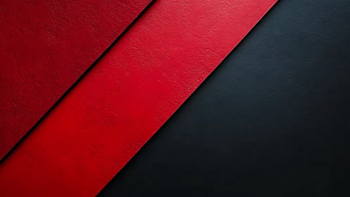 Bold red diagonal panels cut across deep textured black