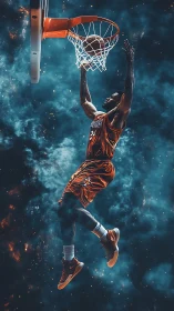 Stellar slam dunk where hoops and galaxies collide in play.