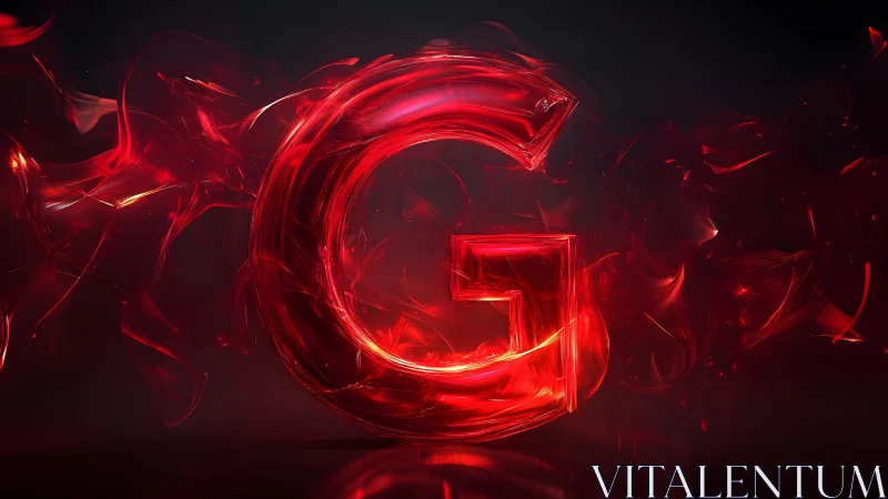 Vibrant Red Glass Letter G with Swirling Abstract Effects.