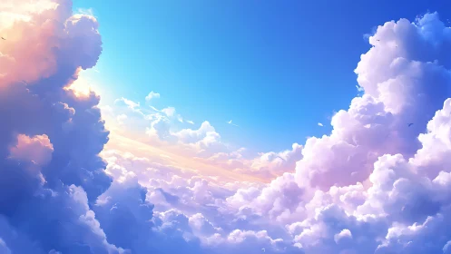 Dreamy sunrise sky drifting through soft cotton clouds.