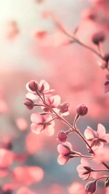 Delicate Pink Blossoms Glowing in Soft Sunlight.
