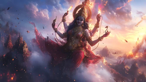 Mythic goddess ascension in cinematic digital painting panorama.
