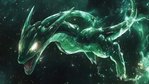 Translucent green space serpent rendered in luminous detail
