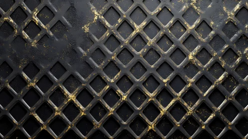 Textured black metallic lattice with irregular gold patina accents