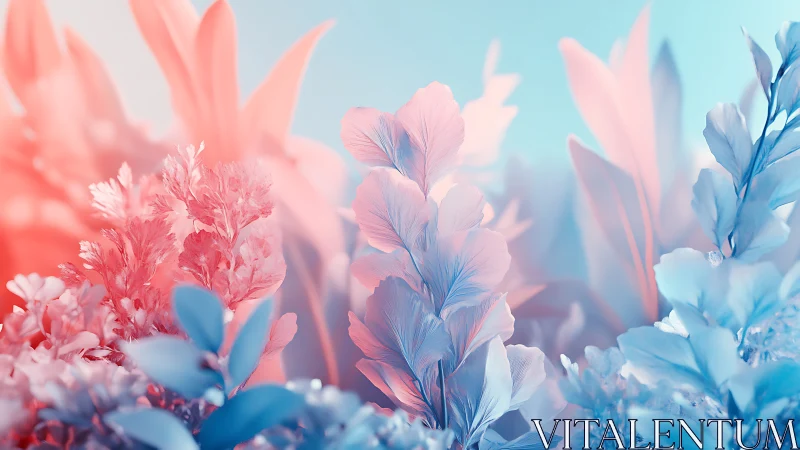 Dual-tone macro foliage renders with soft depth-of-field separation