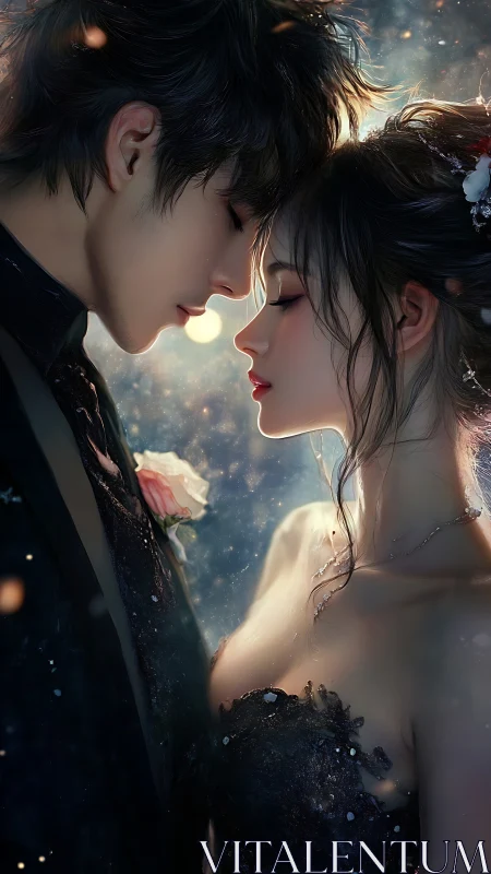 Starlit Romance: Two Hearts Drawing Close.