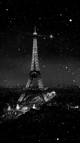 Starlit Paris snowfall wrapping the Eiffel Tower in hush.