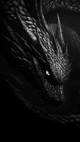 Nocturnal obsidian dragon rendered with high contrast detail.