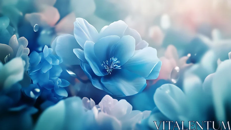 Cerulean Blooms Drift Through Luminous Dreamscape Soft Focus