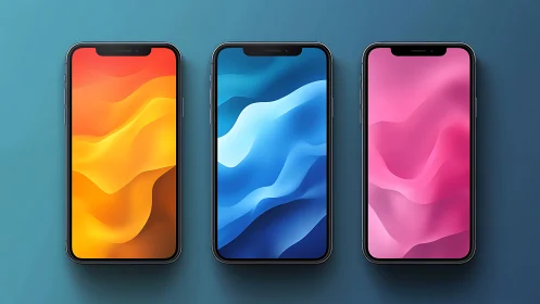 Sleek smartphones align with vivid gradient wave displays