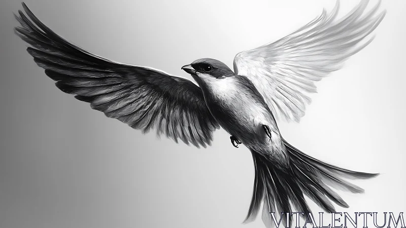 Elegant black and white bird in flight, digital illustration style.