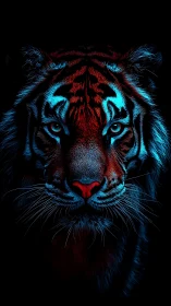 Electric blue tiger gazes forward with glowing quiet power