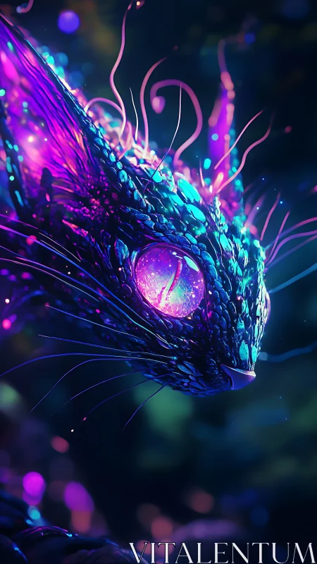 Bioluminescent feline-like creature rendered in neon hues