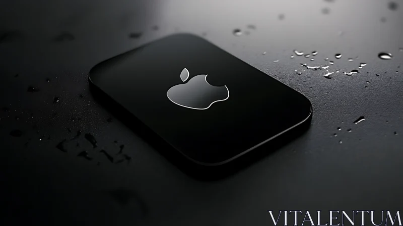 Black iPhone with Apple Logo on Wet Surface.