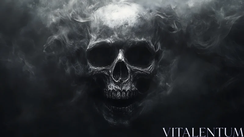 Digital painting of spectral skull emerging from swirling smoke.