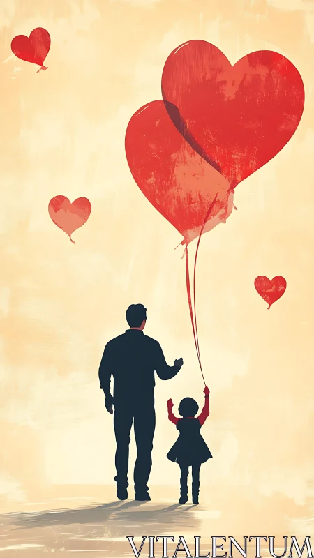 Father and Child Hold Giant Love Balloon.