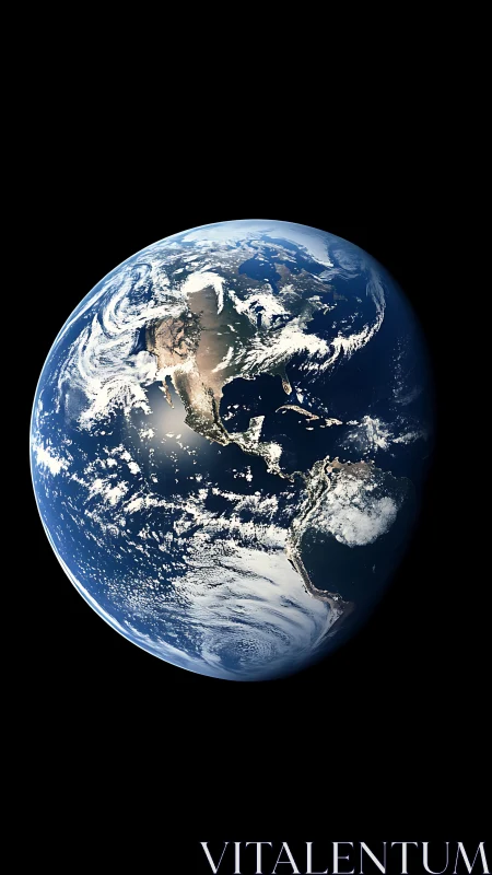 Satellite view of Earth showing Americas against black space.