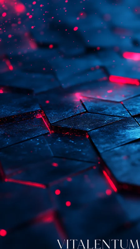 Neon fissures whisper through midnight metal tiles