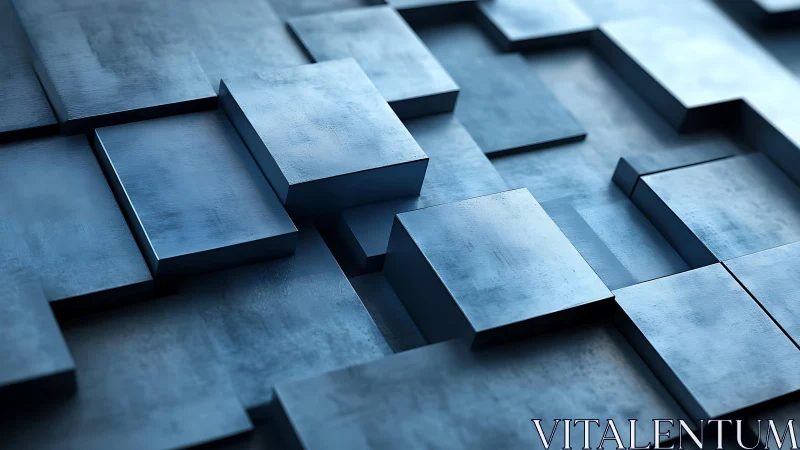 Blue metallic abstract geometric blocks in modern 3D style.