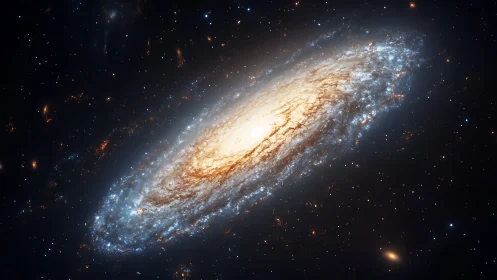 Spiral galaxy glows with dense stars in deep cosmic space.