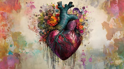 Anatomical heart bloom with chromatic vascular abstraction.