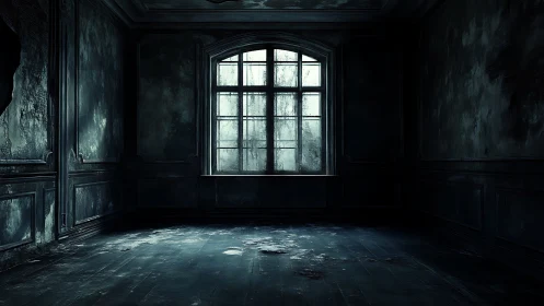 Quietly haunted window in a forgotten, shadowy room.
