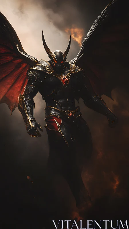 Infernal skywarden in obsidian armor and burning wings.