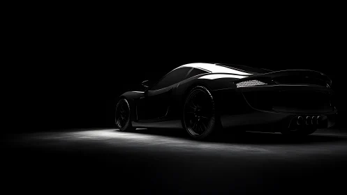 Black sports car rendered in low key studio side lighting