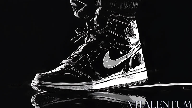 Monochrome high-top sneaker illustration in bold contrast.